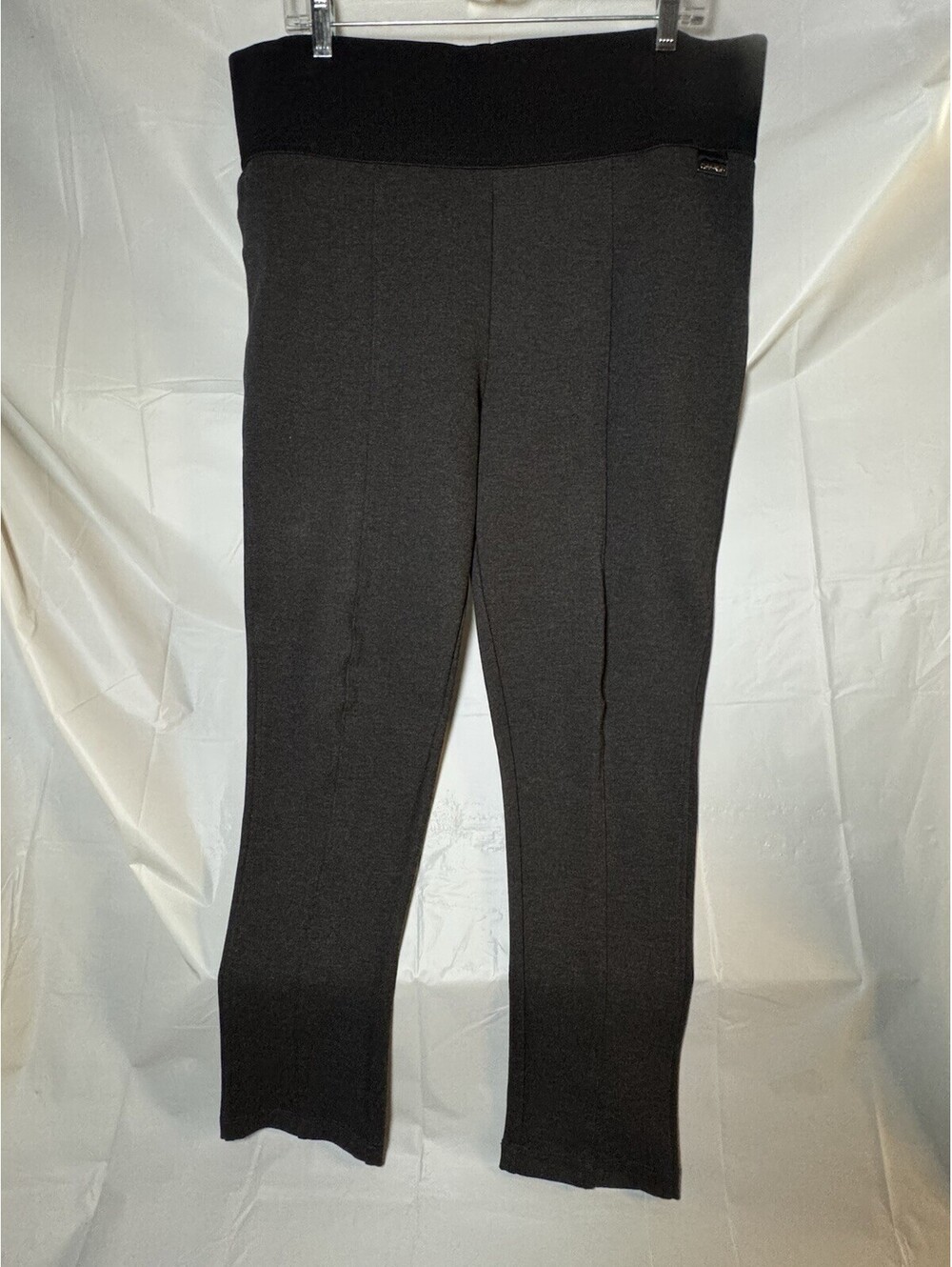 Calvin Klein Power Stretch Leggings Charcoal Gray Pintuck Seam Pull On Pants  XL